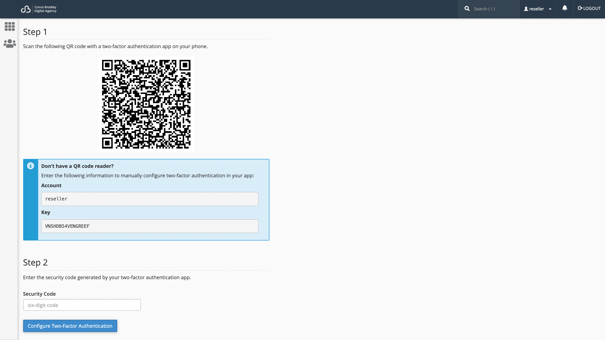 setting up two factor authentication in cPanel conor bradley digital agency