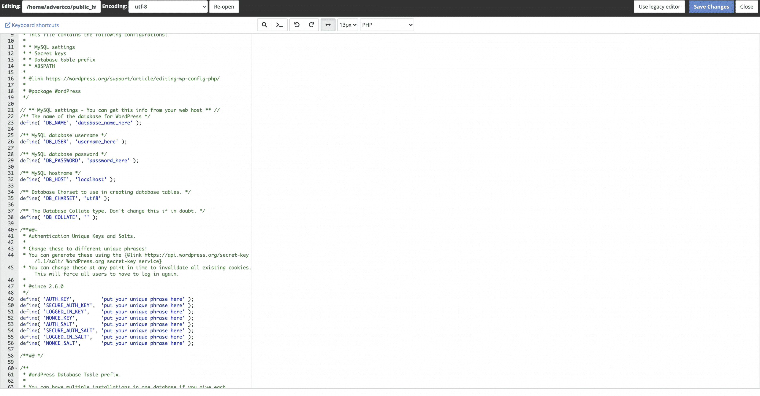 showing the wp config sample.php file before making any changes Conor Bradley Digital Agency