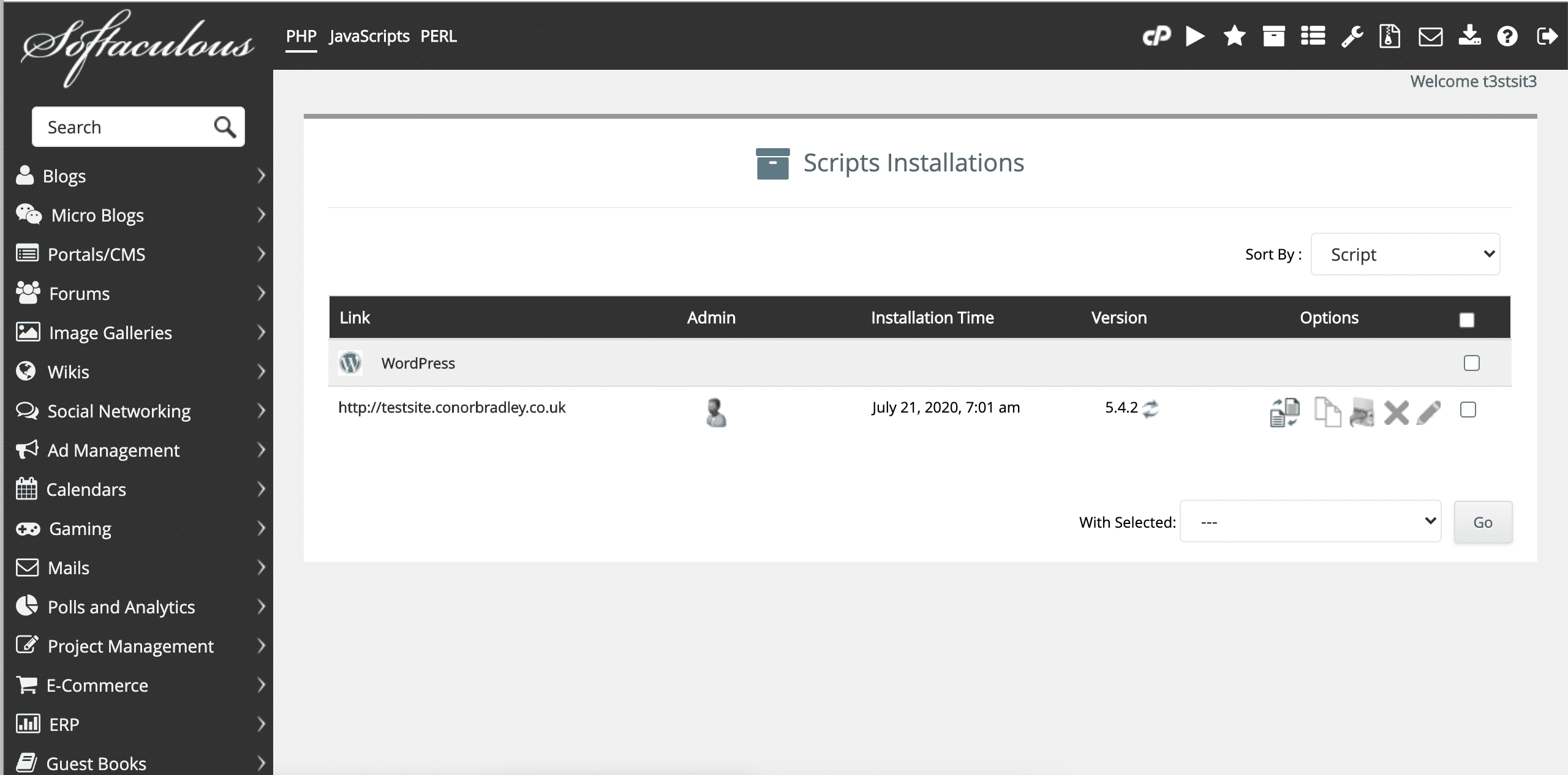 softaculous script installation