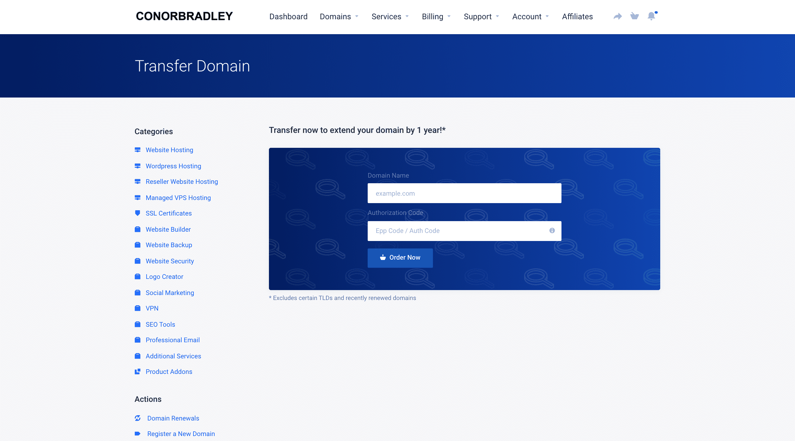 transfer domain window with domain and EPP Code conor bradley digital agency sheffield