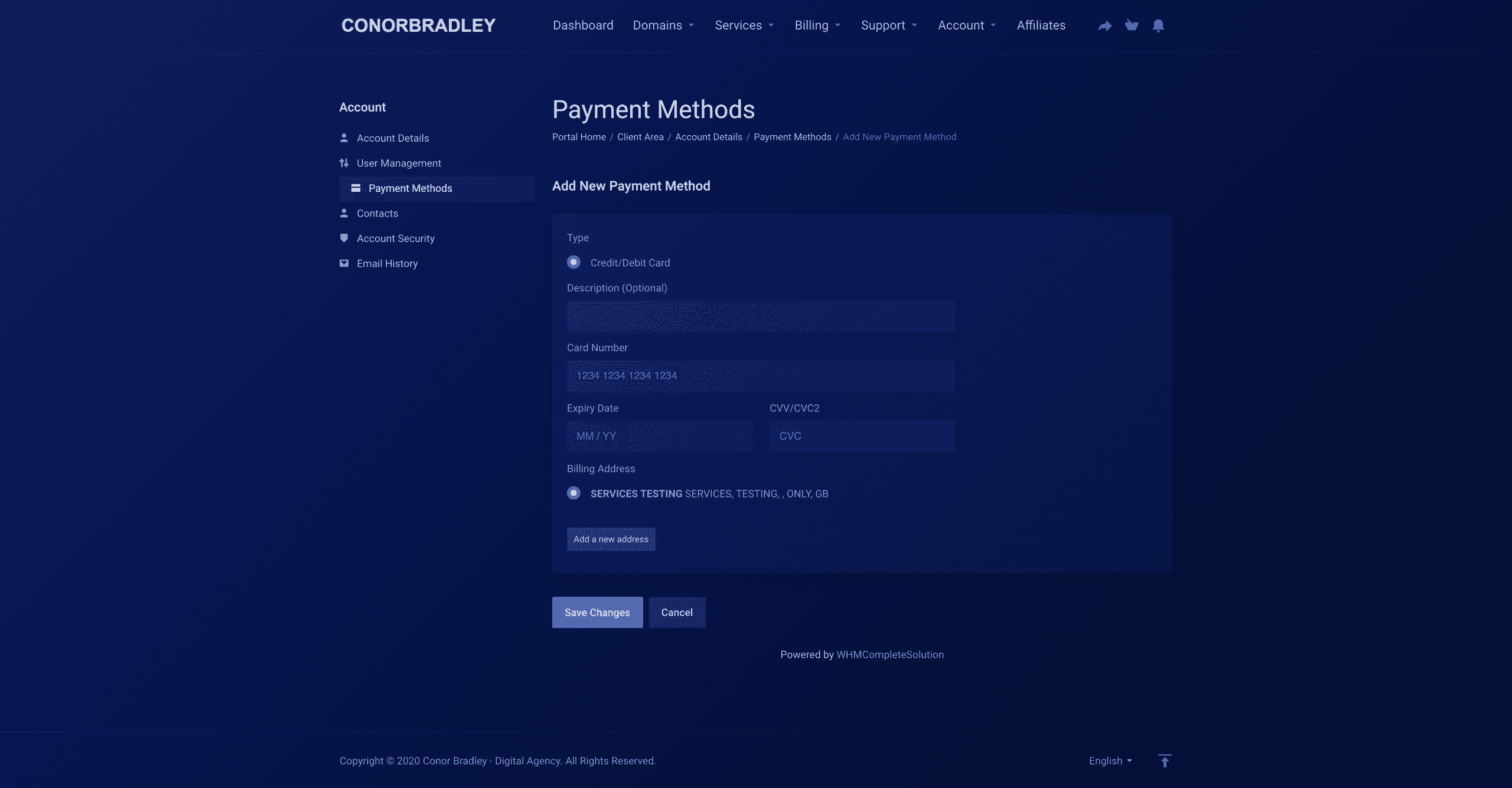 typing in credit card information then pressing save Conor Bradley Digital Agency