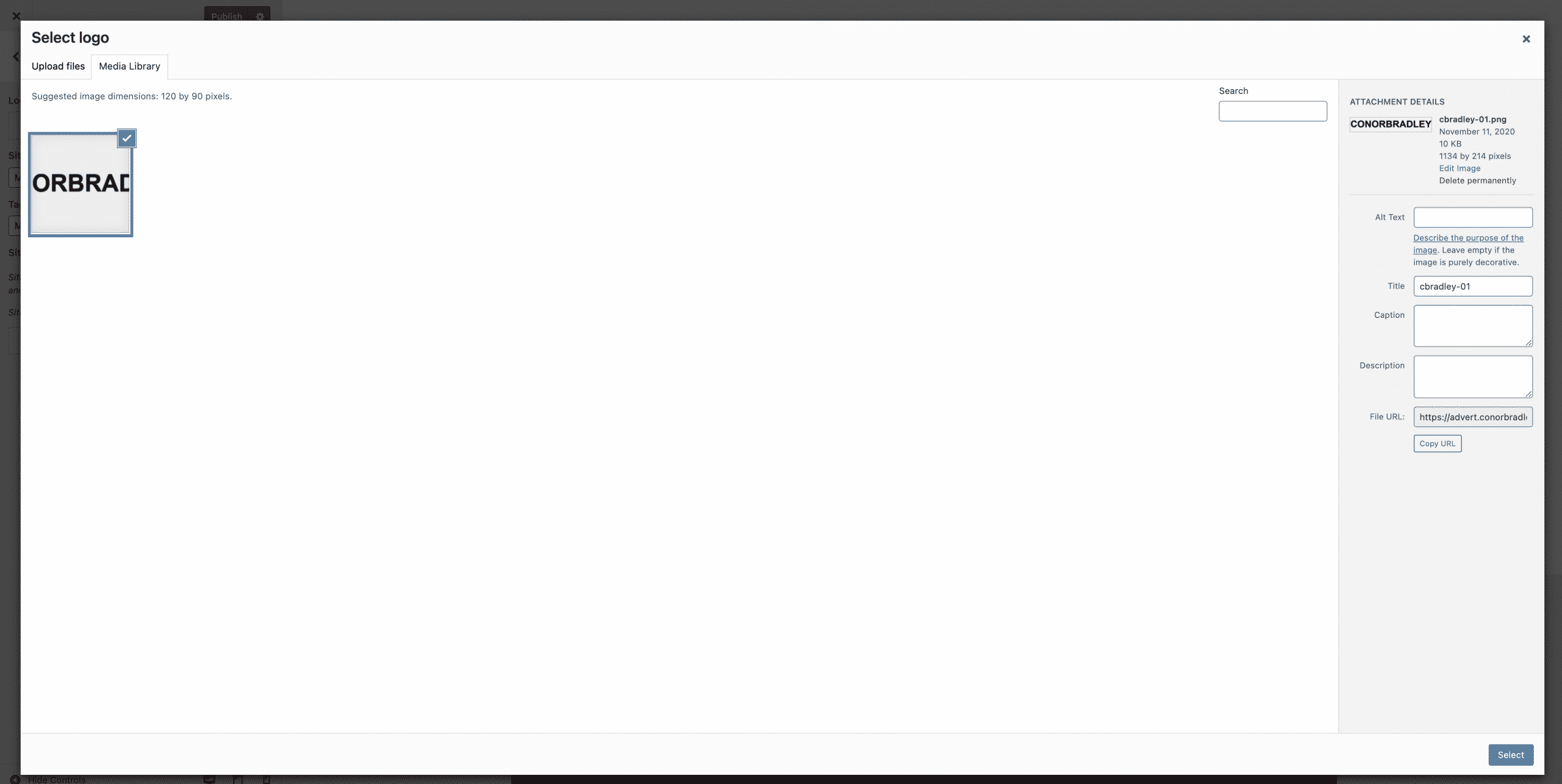 uploading a logo and renaming it in wordpress Conor Bradley Digital Agency
