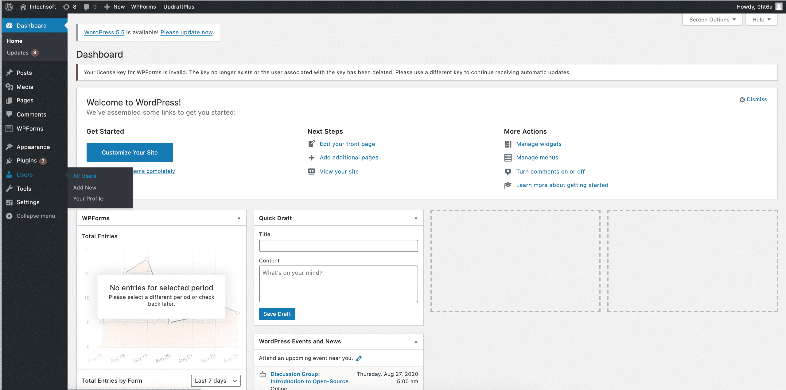 wordpress finding users on the tool bar