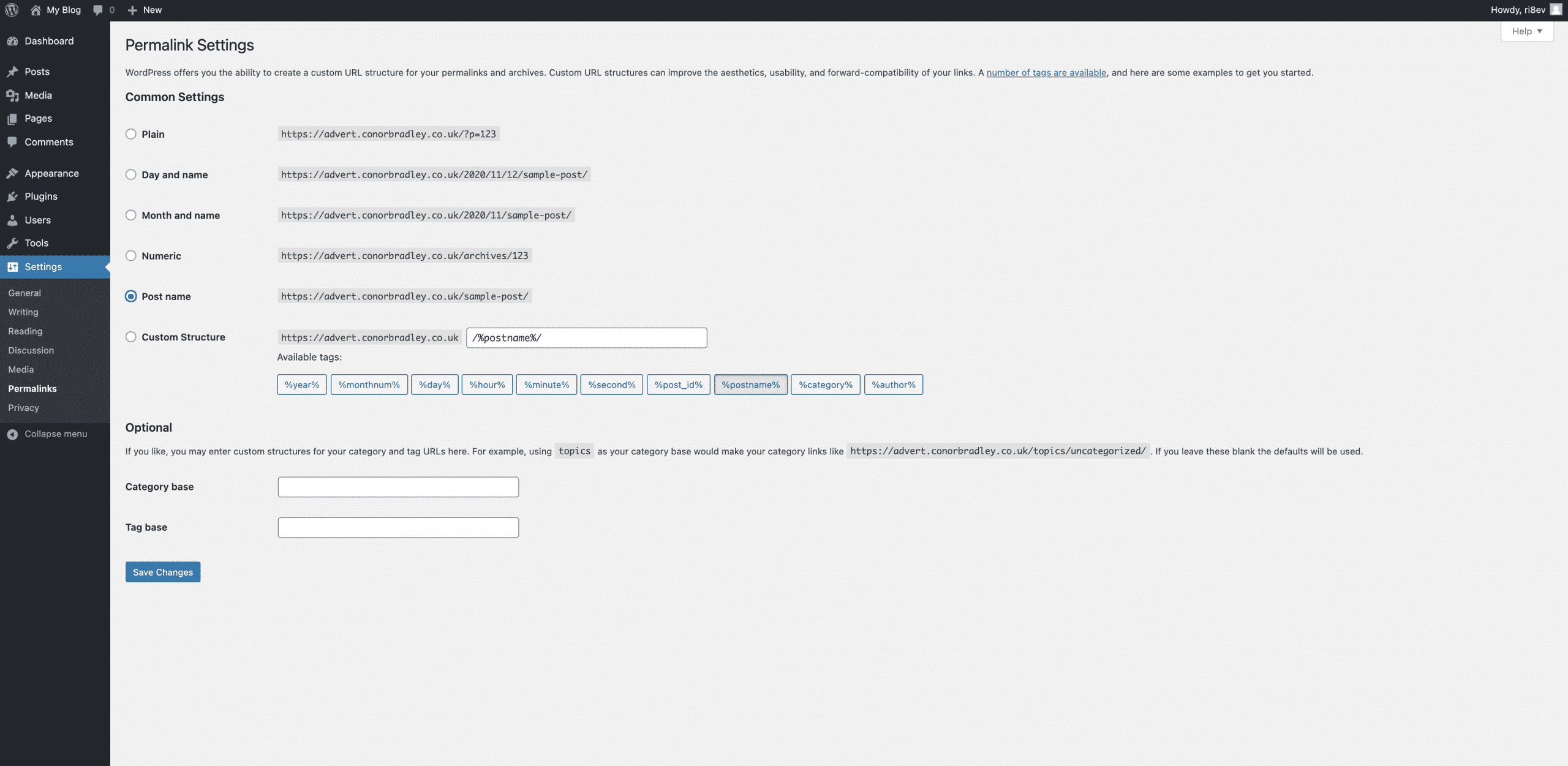 wordpress permalink settings Conor Bradley Digital Agency